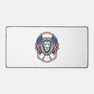 Patriotic Lion with American Flags Vintage Desk Mat