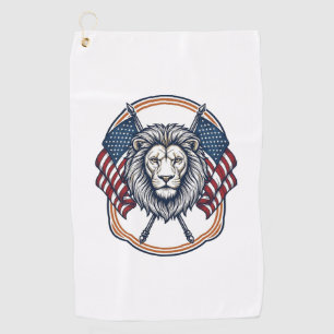 Patriotic Lion with American Flags Vintage Golf Towel