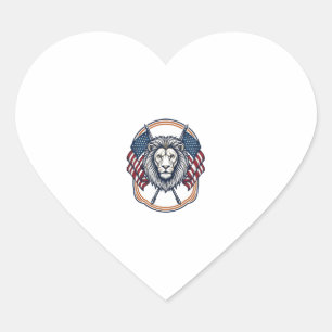 Patriotic Lion with American Flags Vintage Heart Sticker
