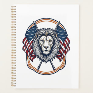 Patriotic Lion with American Flags Vintage Planner