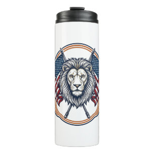 Patriotic Lion with American Flags Vintage Thermal Tumbler