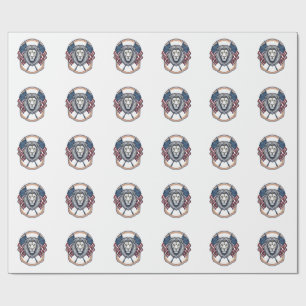 Patriotic Lion with American Flags Vintage Wrapping Paper