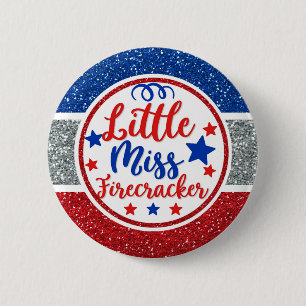 Patriotic Little Miss Firecracker Glittery 6 Cm Round Badge