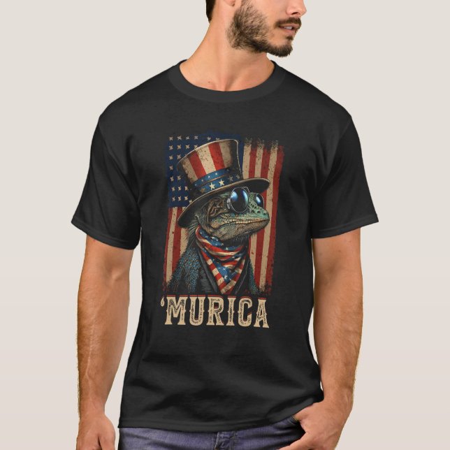 Patriotic Lizard Murica 4th of July Bearded Dragon T-Shirt (Front)