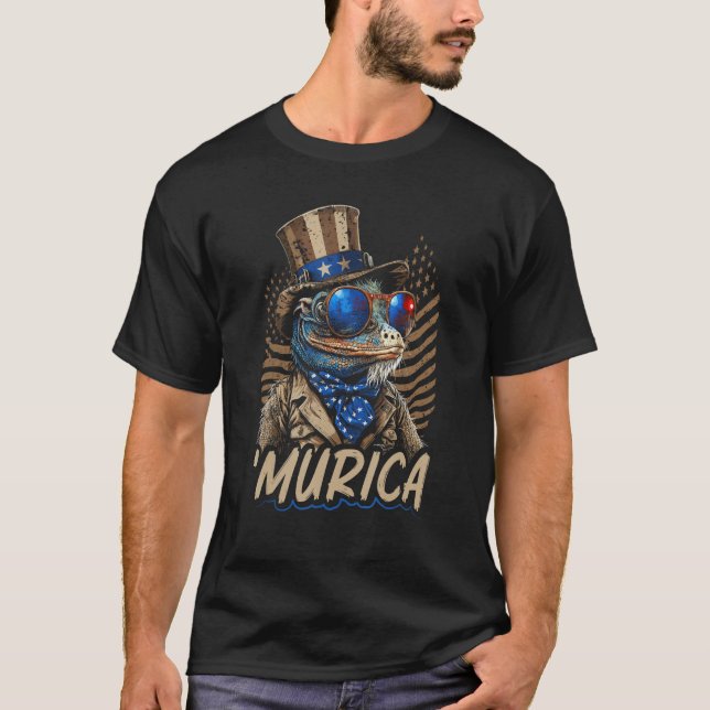 Patriotic Lizard Murica 4th of July Bearded Dragon T-Shirt (Front)