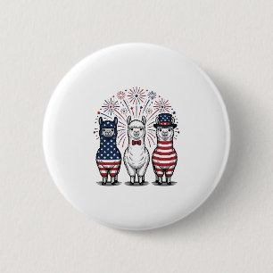 Patriotic Llama Fireworks Vintage Vector Shirt_1 6 Cm Round Badge