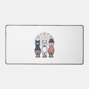 Patriotic Llama Fireworks Vintage Vector Shirt_1 Desk Mat