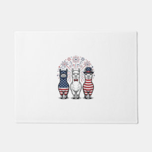 Patriotic Llama Fireworks Vintage Vector Shirt_1 Doormat