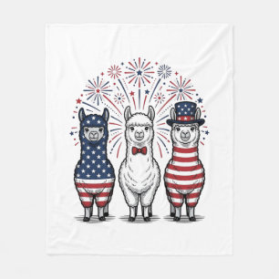 Patriotic Llama Fireworks Vintage Vector Shirt_1 Fleece Blanket