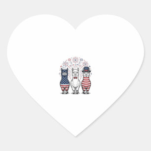 Patriotic Llama Fireworks Vintage Vector Shirt_1 Heart Sticker