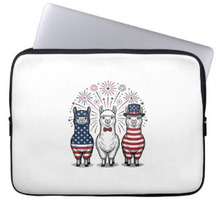 Patriotic Llama Fireworks Vintage Vector Shirt_1 Laptop Sleeve