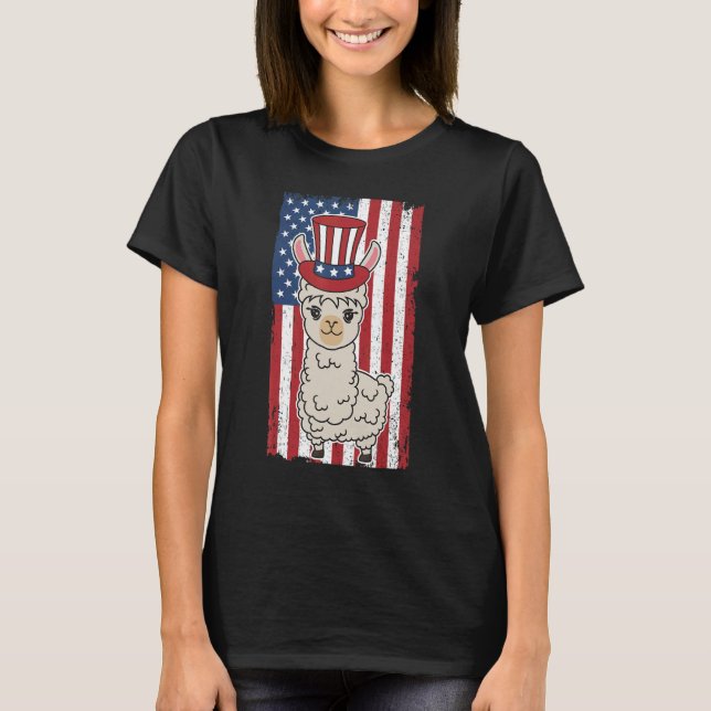 Patriotic Llama  July 4th For Men Women Animal  2 T-Shirt (Front)