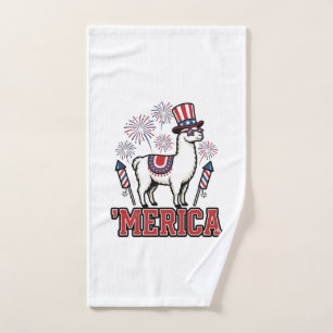 Patriotic Llama Merica Vintage Vector Design_1 Hand Towel