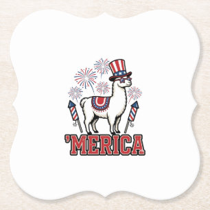 Patriotic Llama Merica Vintage Vector Design_1 Paper Coaster