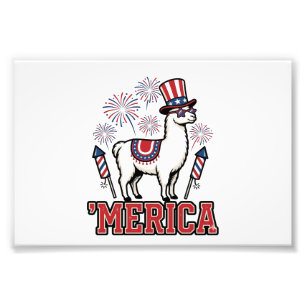 Patriotic Llama Merica Vintage Vector Design_1 Photo Print