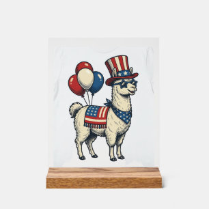 Patriotic Llama Vintage Engraving Shirt Design_1 Acrylic Sign