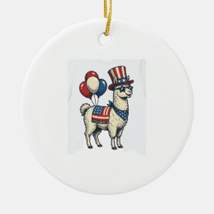 Patriotic Llama Vintage Engraving Shirt Design_1 Ceramic Ornament