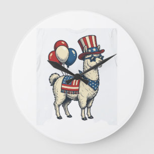 Patriotic Llama Vintage Engraving Shirt Design_1 Large Clock