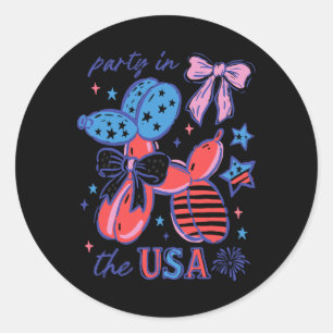 Patriotic Lloon Dog With Bows Party In The Usa 4th Classic Round Sticker