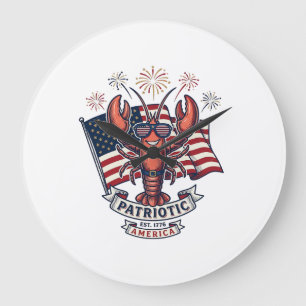 Patriotic Lobster Flag Vintage Engraving T-Shirt_1 Large Clock