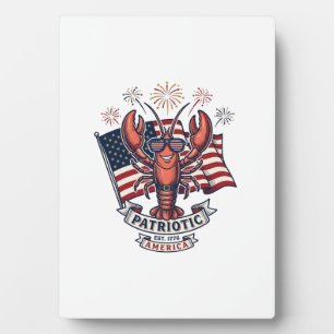 Patriotic Lobster Flag Vintage Engraving T-Shirt_1 Plaque