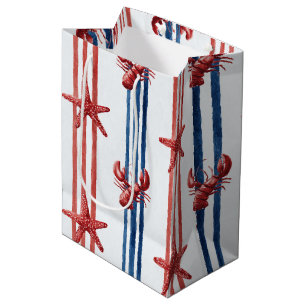 Patriotic Lobster Red White Blue Stars (1) Medium Gift Bag