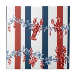 Patriotic Lobster Red White Blue Stars (2) Ceramic Tile