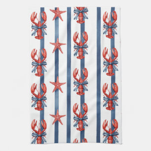 Patriotic Lobster Red White Blue Stars (2) Tea Towel