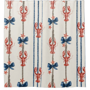 Patriotic Lobster Red White Blue Stars (3) Shower Curtain