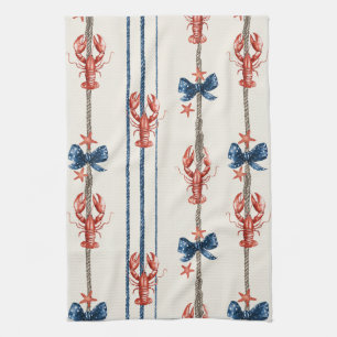 Patriotic Lobster Red White Blue Stars (3) Tea Towel