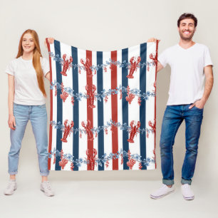 Patriotic Lobster Red White Blue Stars (4) Fleece Blanket