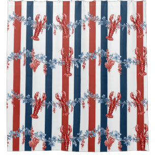 Patriotic Lobster Red White Blue Stars (4) Shower Curtain