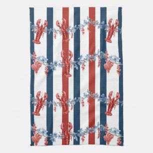Patriotic Lobster Red White Blue Stars (4) Tea Towel