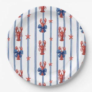 Patriotic Lobster Red White Blue Stars (5) Paper Plate