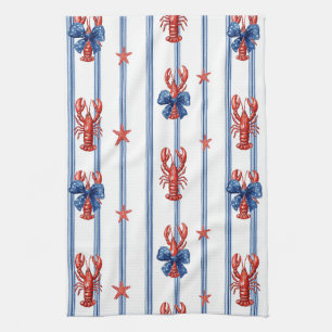 Patriotic Lobster Red White Blue Stars (5) Tea Towel