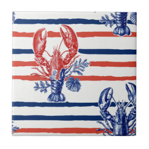 Patriotic Lobster Red White Blue Stars (6) Ceramic Tile