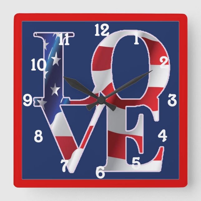 Patriotic Love America Square Wall Clock (Front)
