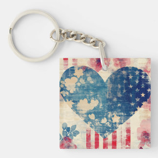 Patriotic Love and Florals Key Ring