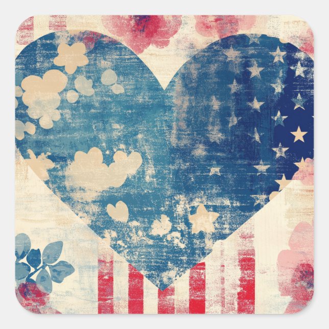Patriotic Love and Florals Square Sticker (Front)