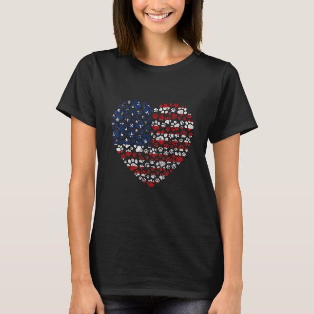 Patriotic Love Heart American Flag Graphic Fourth  T-Shirt (Front)