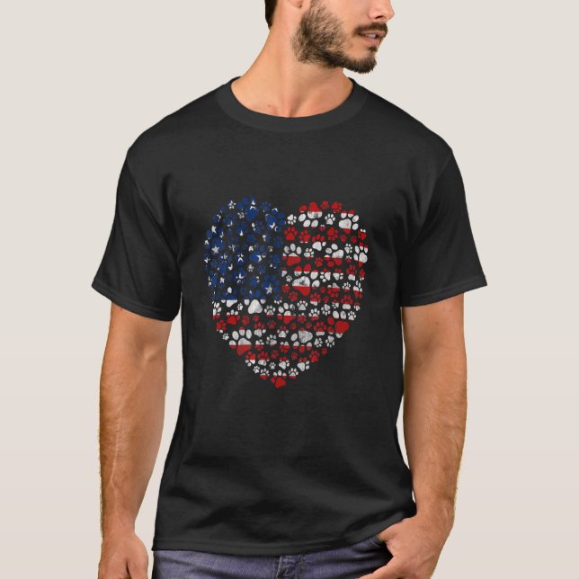 Patriotic Love Heart American Flag Graphic Fourth  T-Shirt (Front)