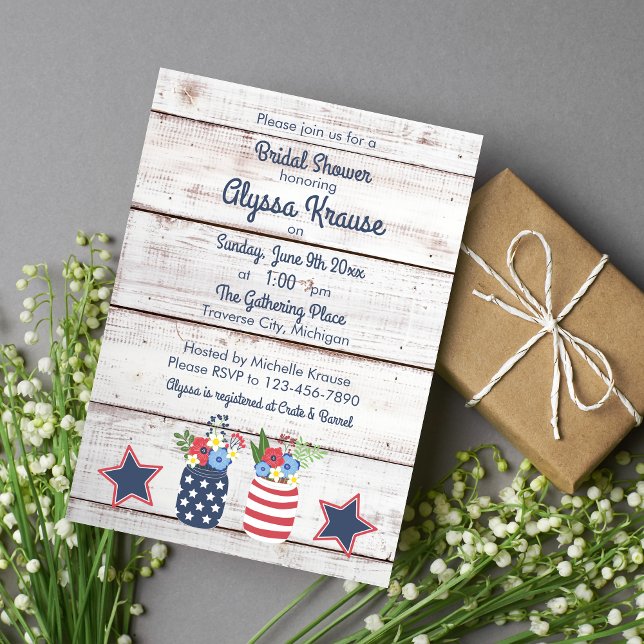 Patriotic Love II Rustic 4th of July Bridal Shower Invitation (Creator Uploaded)