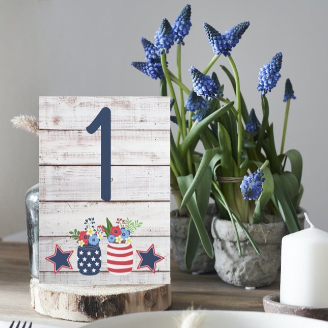 Patriotic Love II Rustic 4th of July Wedding Table Number (Creator Uploaded)
