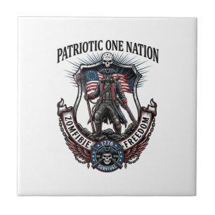 Patriotic Mad Road 1776 Warrior Zombie Apocalypse Ceramic Tile