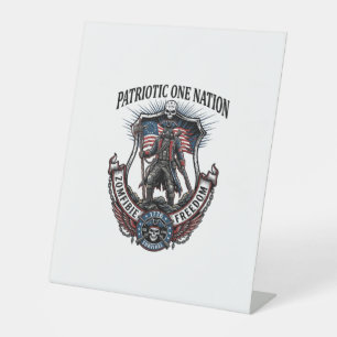 Patriotic Mad Road 1776 Warrior Zombie Apocalypse Pedestal Sign