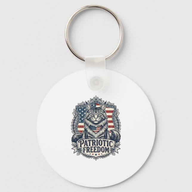 Patriotic Maine Coon Cat Key Ring (Front)