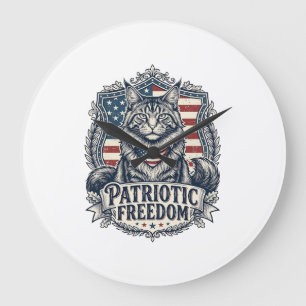 Patriotic Maine Coon Cat Large Clock