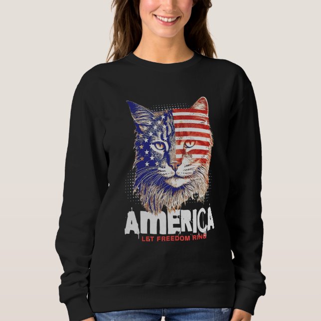 Patriotic Maine Coon Face Independence Day Feline  Sweatshirt (Front)