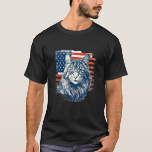 Patriotic Maine Coon Face Independence Day Feline  T-Shirt