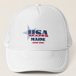 Patriotic Maine Typography Trucker Hat
